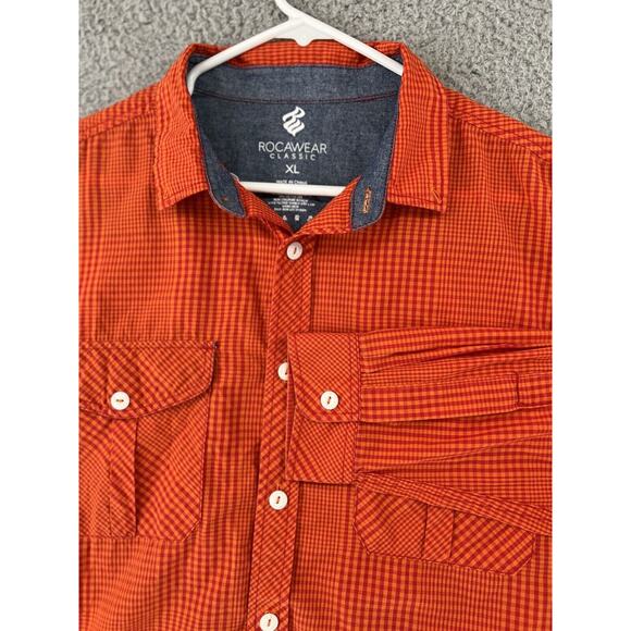 ROCAWEAR Classic Gingham‎ Check Long Sleeve Button Down Shirt Men’s XL Orange - Picture 1 of 13
